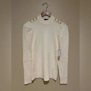 Laundry By Shelli Segal NWT Cream Knit Sweater with Gold Buttons Size S